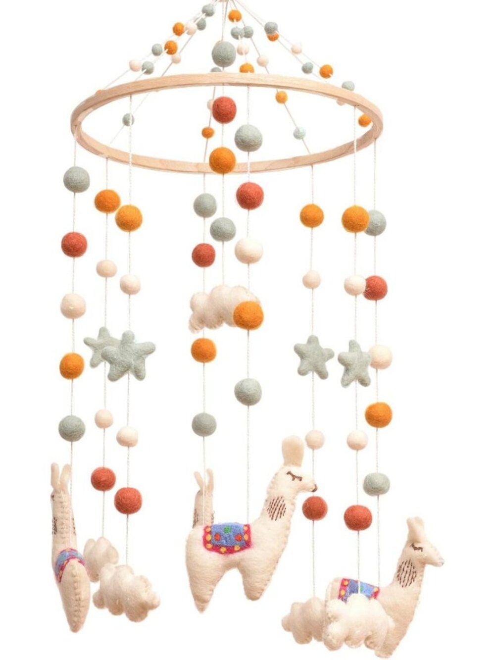 Colorful Handmade Llama Nursery Mobile - Child-Safe Woodland Decor for Crib